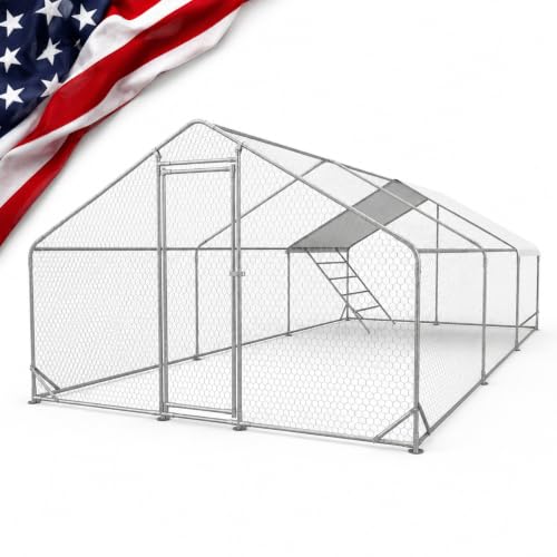 Efficraft Walk-in Chicken Coop, 19.5 x 9.8 x 6.5 ft, Waterproof Cover | 19.5 x 9.8 x 6.5 ft walk-in run with metal frame, PVC-coated mesh, lockable door, and waterproof cover. - size: 236"L x 118"W x 78"H