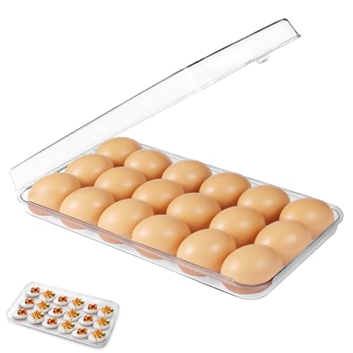 Egg holder for fridge - deviled egg containers with lid, Clear Stackable Plastic Egg Holder, Space-Saving 18 Egg refrigerator Organizer (Clear, Pack of 01)