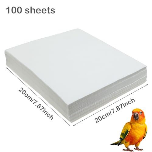 100 Sheets Bird Cage Liner Papers, Disposable Bird Cage Paper Liners, Cuttable Pet Animal Cages Cushion, Precut Absorbent Bird Paper for Bird Parrot Small Animal, 7.9 x 7.9'' - size: 7.87''x 7.87''