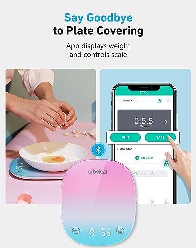 arboleaf Food Scale Rechargeable, Food Scales Digital Weight Grams and oz, Kitchen Scales Digital Weight, Smart Baking Measuring Food Scales for Kitchen Gift, Weight Loss, 0.1oz/0.5g, 22lbs/10kg | USB Rechargeable, 22lb Digital Smart Weighing with App for