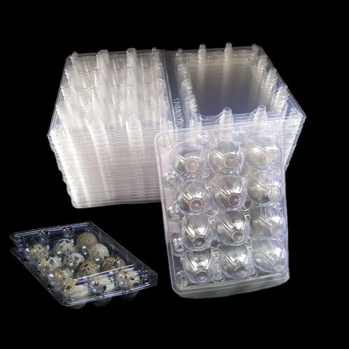 Honkenda Clear Plastic Quail Egg Cartons, 12 Tray Small Eggs Carton Holders Container, PVC Stackable Egg Storage Box with Hinge Lid, 12 Grids Egg Protection Box for Pheasant Pigeon (50 Pack)