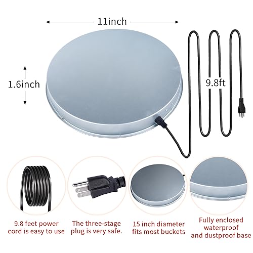Chicken Water Heater for Winter， Heated Poultry Waterer Base,with Thermostat and 9.8ft Power Cord, Dia.11in - size: 1PACK