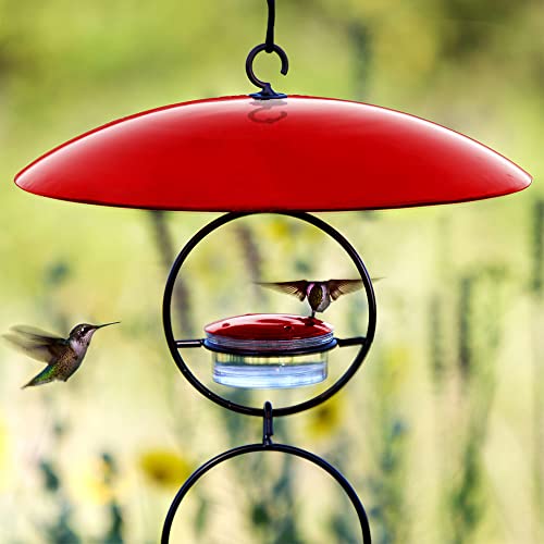 Yellow Recycled Glass Bird Feeder Dome, Hanging Weather Shield with Dual Hooks, Durable Outdoor Protection for Backyard Feeders, Red - color: Ruby Red