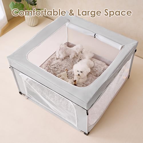 EHEYCIGA 42x42x26 Dog Playpen with Top Cover for Dogs & Cats, Sliver Grey - color: Silver Grey, style: 42x42x26(With Cover)