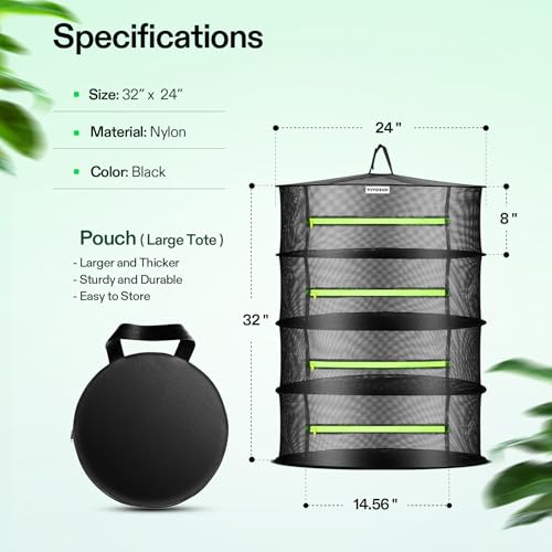 VIVOSUN 2-Pack 4-Layer Mesh Drying Rack Hanging Design with Green Zippers for Dehydrating, Indoor and Outdoor (Pruning Shears Included) - size: 4 Layer, style: 2 Pack