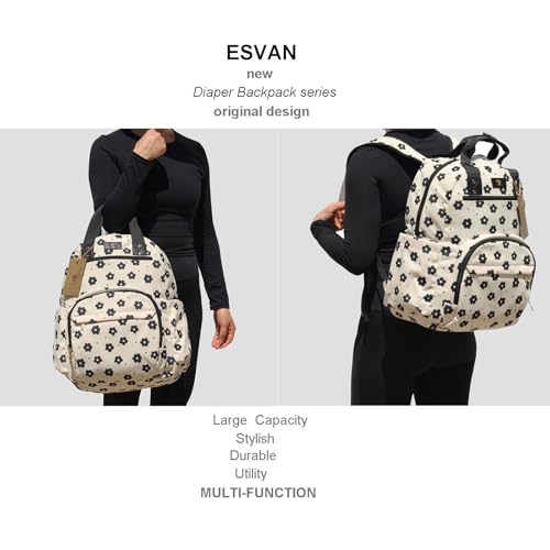Diaper Bag Backpack Corduroy Multifunction Baby Fashion Travel Pack office Laptop Bag - color: Black White Flower