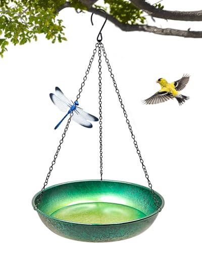 Hanging Bird Bath for Outside Metal Window Bird Feeder & Bath with Green Lime Gradient for Birds to Bathe Drink and Feed Anti-Splash Design Outdoor Garden Patio Decoration to Attract Wild Birds 11 in - color: Peacock Green Gradient