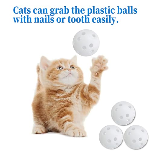 Low Noise No Bells Cat Ball Toy, 12Pcs White Plastic Golf Balls with Holes, Funny Interactive Cat Toys for Bored Indoor Cats,Cute Kitten Kitty Toys(1.65") - color: White, 12/Pack