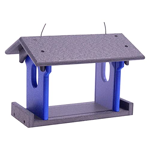 Bluebird Feeder - Poly Lumber - Hanging Blue Bird Feeder for Mealworms (Gray and Blue) - color: Gray and Blue