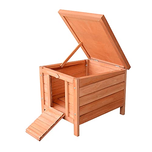 PawHut Small Wooden Rabbit Hutch Bunny Cage Guinea Pig Cage Duck House Dog House with Openable & Waterproof Roof, Natural - color: Brown
