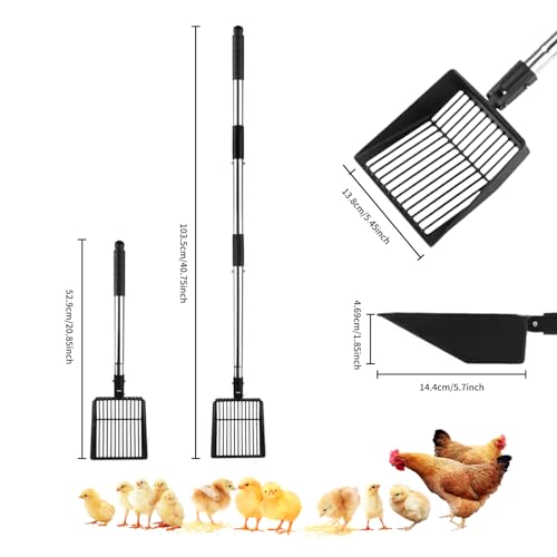 Chicken Poop Scooper Tool - Chicken Coop Cleaning Extendable & Detachable 3-in-1for Chicken Poop, and Wood Shavings | Ideal for Poultry | Perfect for Backyard Chicken Keepers and Farm Use (Black)