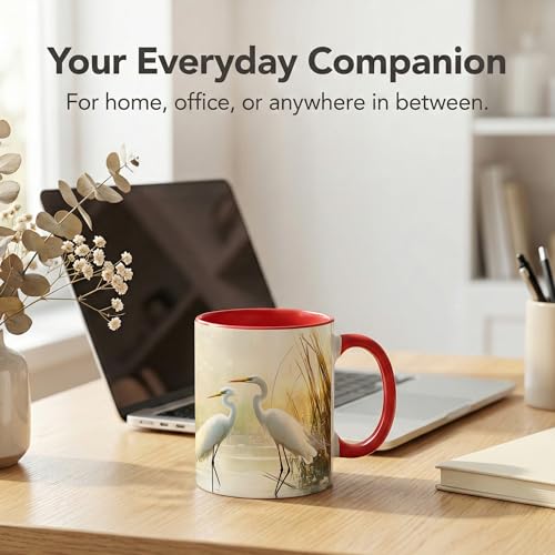 White Egret Wetland Coffee Mug, Elegant Water Bird Mug, Serene Marsh Nature Gift, Coastal Lake House Decor, Wildlife Art Ceramic Accent Cup, 11 Oz Drinkware (Egret) - color: Egret