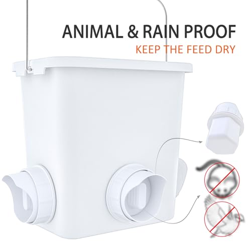 Large Automatic Chicken Feeder and Waterer Set Hanging Chicken Water Feeder Poultry Feed Bucket - color: White