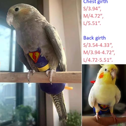 Parrot Flight Suit Diaper (Without Leash) - Reusable Bird Diaper for Budgies, Lovebirds, Cockatiels, and More - Fabric Bird Suit (Blue Superman-S) - size: Blue superman-S
