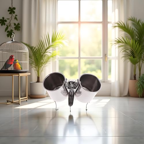 Silver Parrot Feeding Cups Hanging Pet Animal Stainless Steel Birdcage Bowls Bird Bowls for Cage Parakeet Cage Accessories Suitable Small Medium Bird Pet Supplies