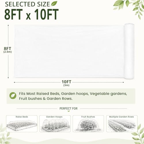 8Ft x 10Ft Garden Netting, Fine Mesh Insect Netting for Plant Protection, Mosquito Bug Bird Barrier Mesh Cover for Vegetables Fruits Flowers Raised Beds | Mosquito Bug Bird Animal Pest Barrier Netting for Garden Row Cover Raised Bed Greenhouse Vegetable F