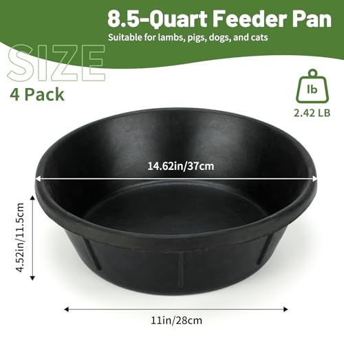 4 Pack Rubber Feed Pan, Horse Feed Pan, 8 Quart / 2 Gallon Bowl | 14.56 x 4.53 in Rubber Bowl, 4 Pack, Feed or Water Use, Chicken Dust Bath Tub, Heavy Duty Rubber, Stackable, Easy Rinse - color: Black-8Quart, size: 4PCS