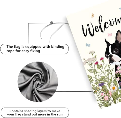 Floral Boston Terrier Garden Flag 28 x 40 Double Sided Multicolored Flower Dog Yard Flag for Outdoor Welcome - color: p-boston