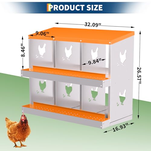 6 Compartment Galvanized Metal Chicken Nesting Box, Easy Install & Clean Roll Out Egg Laying Boxes for Backyard Chicken Coop, Anti-Rust Egg Protection Nest,Orange - color: Orange, size: 6 holes