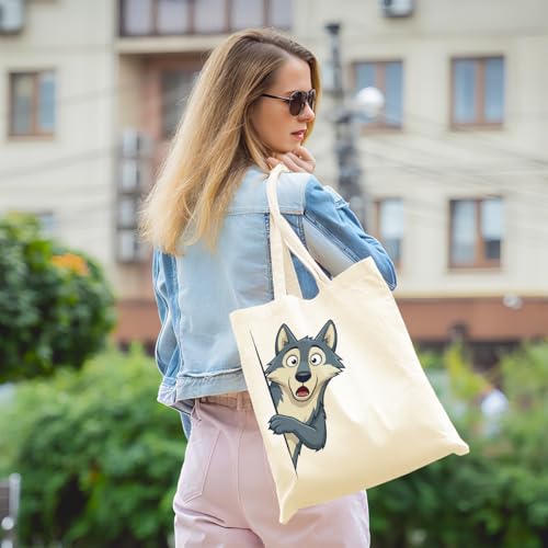 Cartoon Canvas Tote Bag, Gifts for Women Men Birthday Christmas Reusable Tote Shoulder Bag for Grocery Shopping 01 - color: Wolf 468