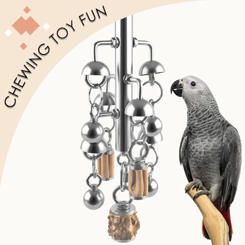 KATUMO Large Bird Toys, Natural Wooden and 304 Stainless Steel Bell Toy for Parrots, 1.46 LB Heavy Birds Cage Toy for Amazon Parrot, African Greys, Budgies, Lovebirds, Cockatiels,Cockatoo - style: Bell