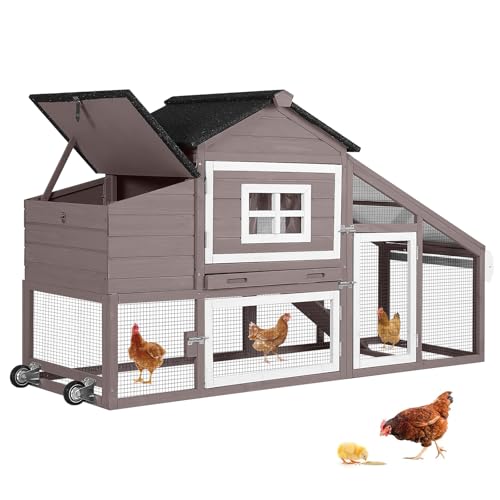 GUTINNEEN Chicken Coop Mobile Chicken House On Wheel Outdoor Rabbit Hutch for 2-4 Chickens 67"(Blown) - color: Blown