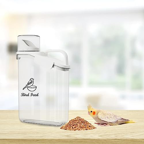 Bird Seed Storage Container,2.8L Airtight Bird Food Container with Handle and Measuring Cup,Portable Pet Food Container for Wild Bird Sunflower Seed-BPA Free Transparent/White - color: WHITE BIRD