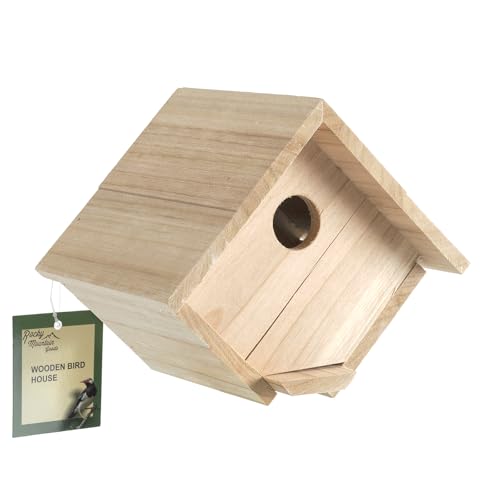 Rocky Mountain Goods Small Wood Bird House for Outside - Premium Pine with Rot-Resistant Design, Stainless Steel Hanging Rings - 1 1/8” Hole for Wrens, Chickadees - Air Vents - Also Crafts, Decor
