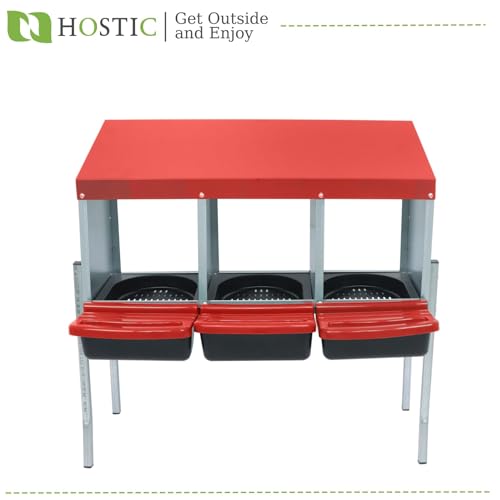 HOSTIC Red Chicken Nesting Box for Laying Egg | with 3 Compartment and Metal Legs Chicken Egg Laying Box with Lid Cover
