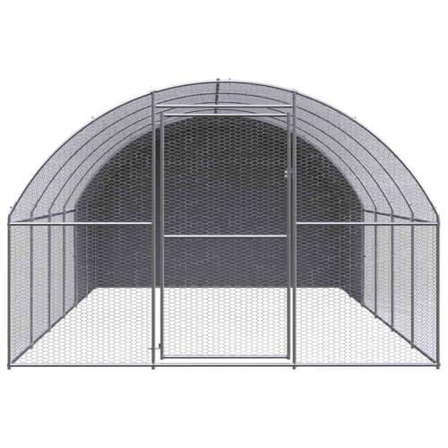 Large Chicken Coop, 118.1 x 118.1 x 78.7 Inch Galvanized Steel Chicken Run, Walk-in Metal Poultry Cage for Backyard, Spacious Hen House and Duck Pen with Cover - color: Silver-H