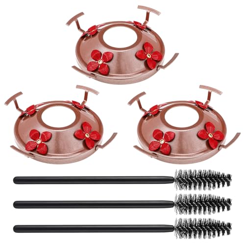 3 Pack Hummingbird Feeder Replacement Parts, Metal Top Cover with 4 Perches & 4 Flower Ports, Includes 3 Cleaning Brushes, No Feeder Bottom Base Included(Rose Gold) - color: Rose Gold
