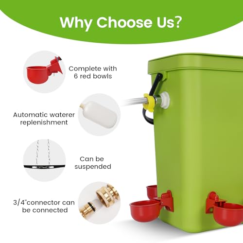 3.2 Gallon Chicken Waterer Hanging Auto Poultry Waterer with Float Valve | Automatic Chicken Watering System with Hose (One End 3/4") Poultry Waterer Dispenser for Quail Duck Goose Turkeys
