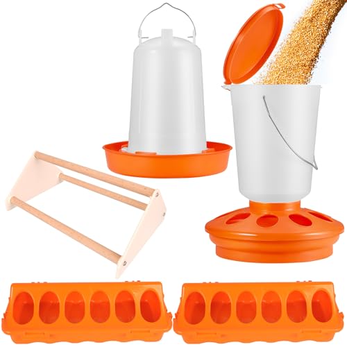 YANZI Chick Feeder and Waterer Kit, Baby Chick Starter Kit with Chick Perch for Small Poultry Ducks Quail
