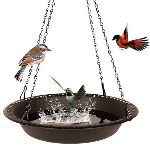 OVZILKI 14 inch BirdBath Bowl Only with 25” Rust-Proof Black Chains, Bird Baths for Outdoors Heavy Duty, Hanging Bird Bath Hanging Bird-Feeder for Garden Backyard Decor (Brown 1 Pack) - color: Brown, size: 14in 1pack
