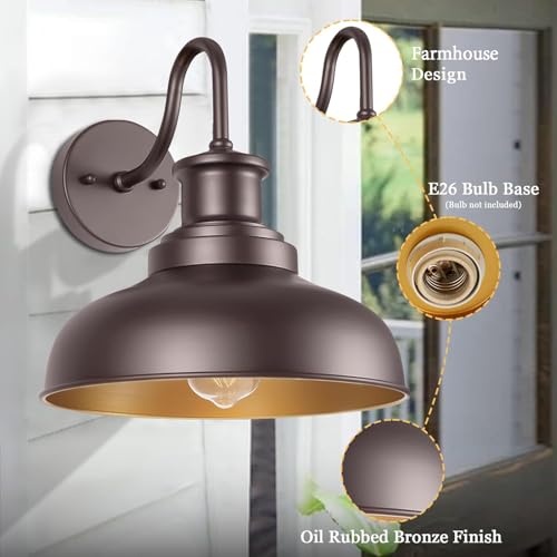 Outdoor Barn Lights Outdoor Wall Sconces Farmhouse Exterior Wall Mount Light Vintage Wall Lighting Fixture Industrial Bronze Lantern for Porch Entryway Garage Patio, 2 Pack - color: Orb+Gold, size: 02RZ007-2 PACK(Not Dusk to Dawn)