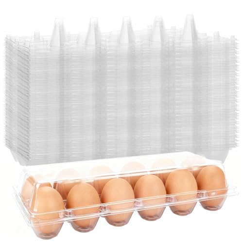 FUNSUEI 50 Pack Plastic Egg Cartons Bulk, 12 Egg Reusable Egg Cartons, Empty 1 Dozen Chicken Egg Tray Holders Clear Refrigerator Eggs Cartons Bulk for Storing, Gifting, Selling, Displaying