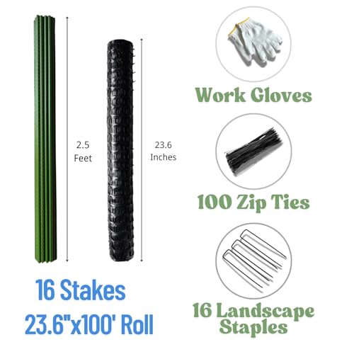 23.6" x 100',Black,Plastic Construction Fence with Stakes | Reusable HDPE Mesh, Construction & Outdoor Use, Easy to Install, Rust Free, Flexible Design, Cut to Fit, Easy to Roll & Store - color: Black, size: 23.6'' x 100'