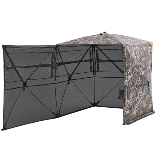 VEVOR Hunting Blind，See Through Ground Blinds with Carrying Bag, 360 Degree Portable Camouflage Tent，Durable Concealed Shelter with Silent Side Door and Window, for Turkey and Deer - size: 2-3 Person（360° See Through ）