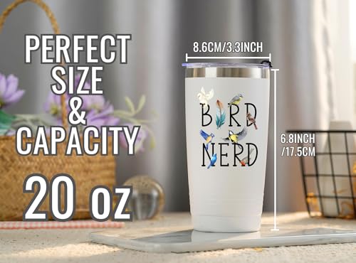 Onebttl Bird Watching Tumbler for Lovers & Watchers, 20oz Stainless Steel Insulated With Lid & Straw, Gift Card & Box Included, Birthday Present, White - Bird Nerd - color: Bird Nerd - White