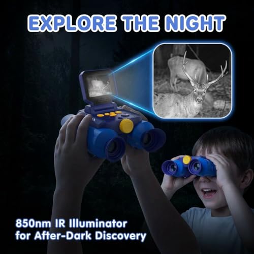Kids Binoculars with Night Vision Camera, 10X Zoom Digital Adventures Telescope with 2.4" IPS Screen, Nature Explorer STEM Toys for Bird Watching Camping, Gifts for Boys Girls Age 4-12 - Blue - color: Blue