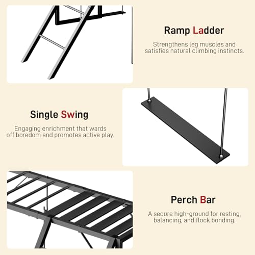 Metal Chicken Perch with Swing & Ladder for Coops or Runs, Black | Rustproof Roosting Bars, Chicken Coop Accessories for Outdoor Chicken Playground & Jungle Gym to Keep Flock Happy and Active - color: Black