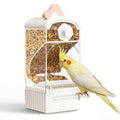 Bucatstate No Mess Bird Feeder, Auto Dispenser, Dual Filter & Waste Drawer | External Hanging, Fits 4.7"x3.3" Side Opening, for Parakeet Cockatiel Budgie Canary,for Square Cages