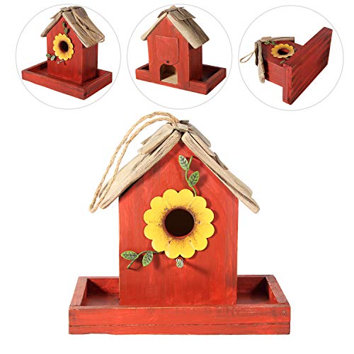 Bird Feeder House for Outside Hanging, Wooden Birdhouse Bluebird House Feeder Handcrafted Hut - color: 1-Orange