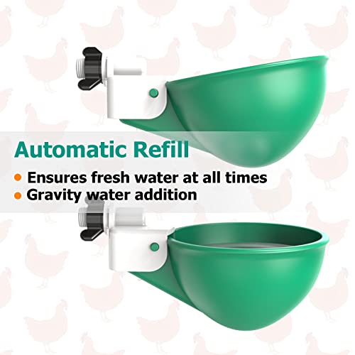 Large Chicken Waterer Cups, Heavy Duty Auto Poultry Water Cups -2Pack Green - color: Green, size: Pack of 2