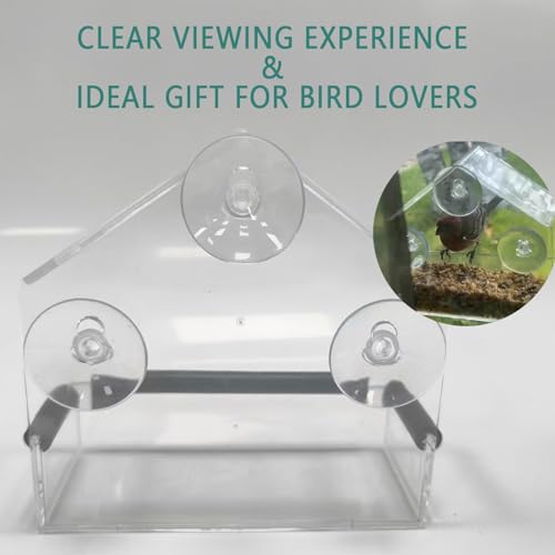 Window Bird Feeder with Strong Suction Cups (Small House) | Fixed Seed Tray, Transparent Acrylic Birdfeeder for Outdoor, for Wild & Pet Bird Watching Love - style: Small House