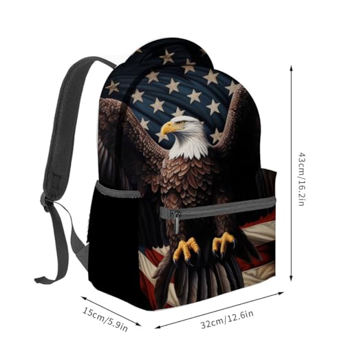 Patriotic Eagle Backpack,American Eagle Polyester Backpacks,Lightweight Double Shoulder Back Pack for Adults,Cool Bird Black Bookbag,School Bag Gifts,Casual Travel Daypack Book Packs - color: Eagle