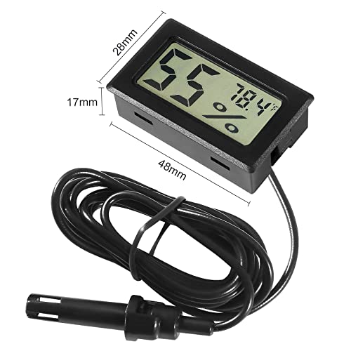 4 Pcs Mini Digital Hygrometer Thermometer Gauge with Probe TPM-10 LCD Display Temperature Fahrenheit Humidity Meter for Incubator Reptile Plant Terrarium Humidor Guitar Case Greenhouse - color: Black 4PCS