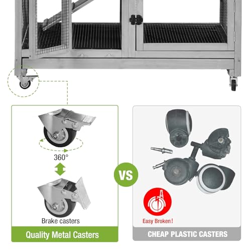 GUTINNEEN Rabbit Hutch Mobile Bunny Cage Indoor with Run Rabbit House for Small-Medium Animals with Waterproof Roof(Grey) - color: Grey