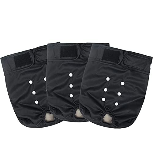 Washable Female Dog Diapers - Premium Reusable Diapers for Doggie in Heat - Highly Absorbent Dog Diapers Female for Pet Incontinence with Adjustable Snaps(Black, S) - color: Black, size: Small（New Born-11.5“Waist）