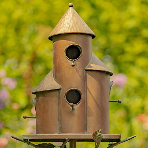 Zaer Ltd. Large Copper Colored Multi-Birdhouse Stakes, Room for 4 Bird Families in Each (Tall Triple Cylinder Homes (Copper Color)) - style: Tall Triple Cylinder Homes (Copper Color)